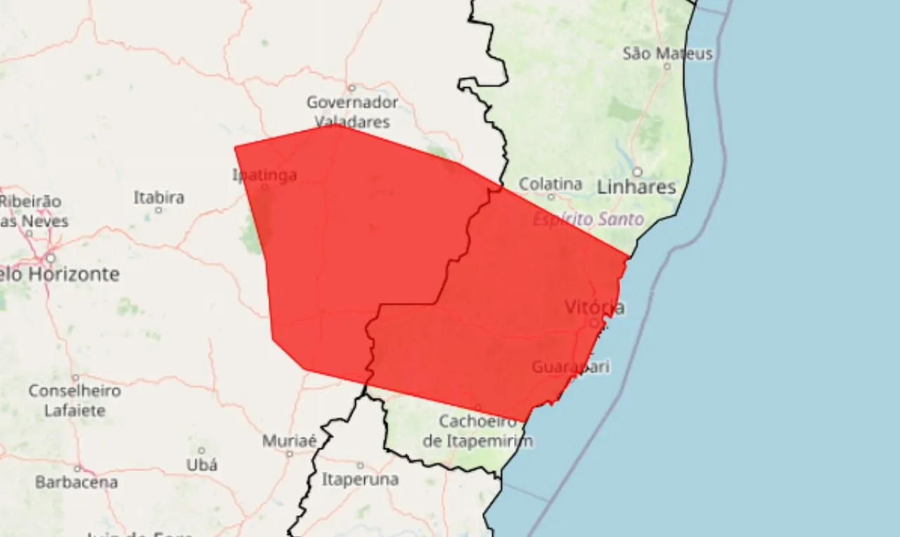 o mapa mostra &agrave;s &aacute;reas em alerta para chuva significativa